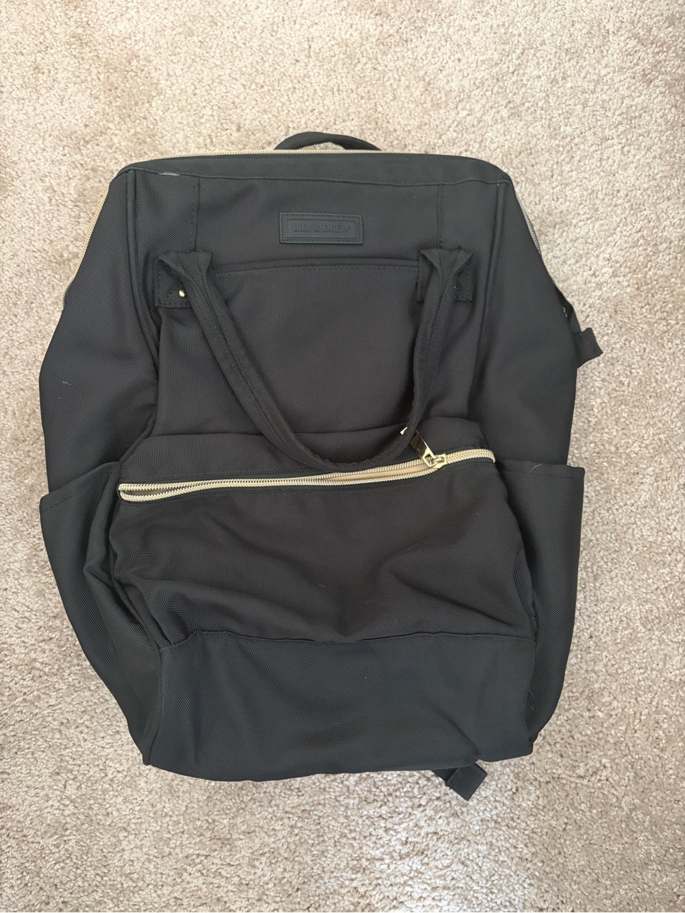 Black Women’s Backpack with Gold Zipper and Laptop/Tablet Sleeve